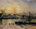 sunset the port of rouen steamboats 1898 Camille Pissarro